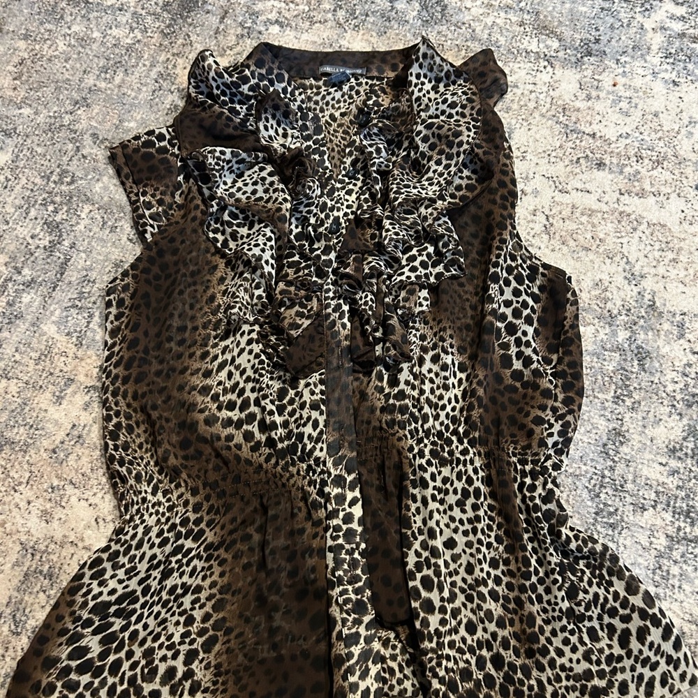 Isabella Rodriguez Animal Print Ruffle Blouse